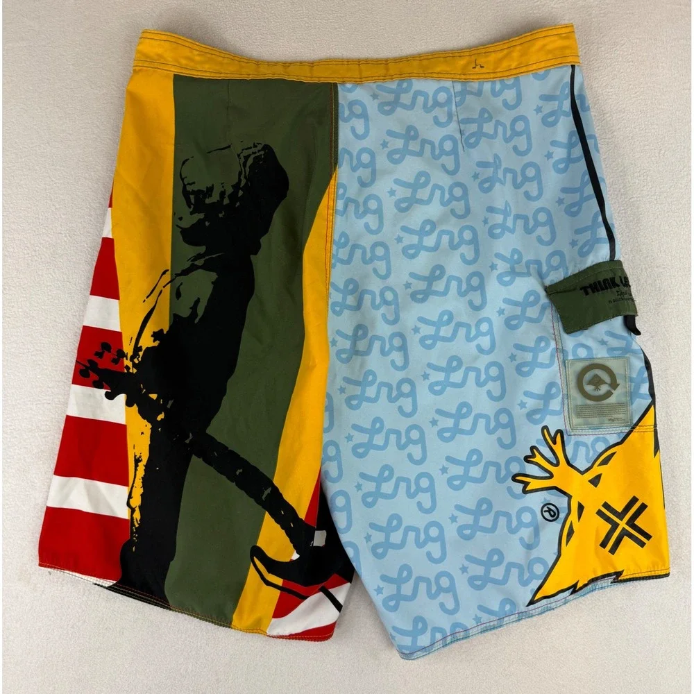 LRG Board Shorts Mens 38 Multicolor Colorblock Logo Print Streetwear Swim Trunks